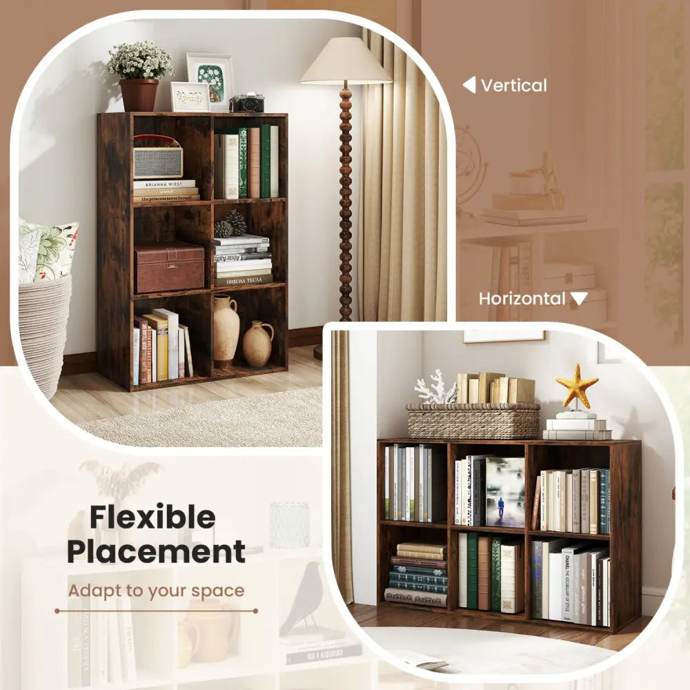 Modern 6-Cube Bookcase with Anti-tipping Kits for Bedroom Living Room-Rustic Brown - Rustic Brown - Bookcases