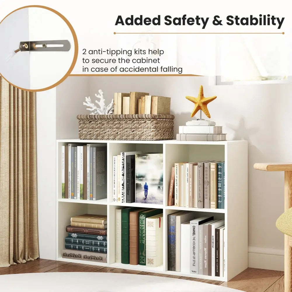 Modern 6-Cube Bookcase with Anti-tipping Kits for Bedroom Living Room-White - White - Bookcases