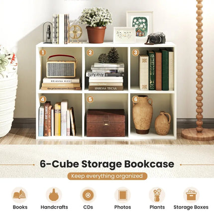 Modern 6-Cube Bookcase with Anti-tipping Kits for Bedroom Living Room-White - White - Bookcases