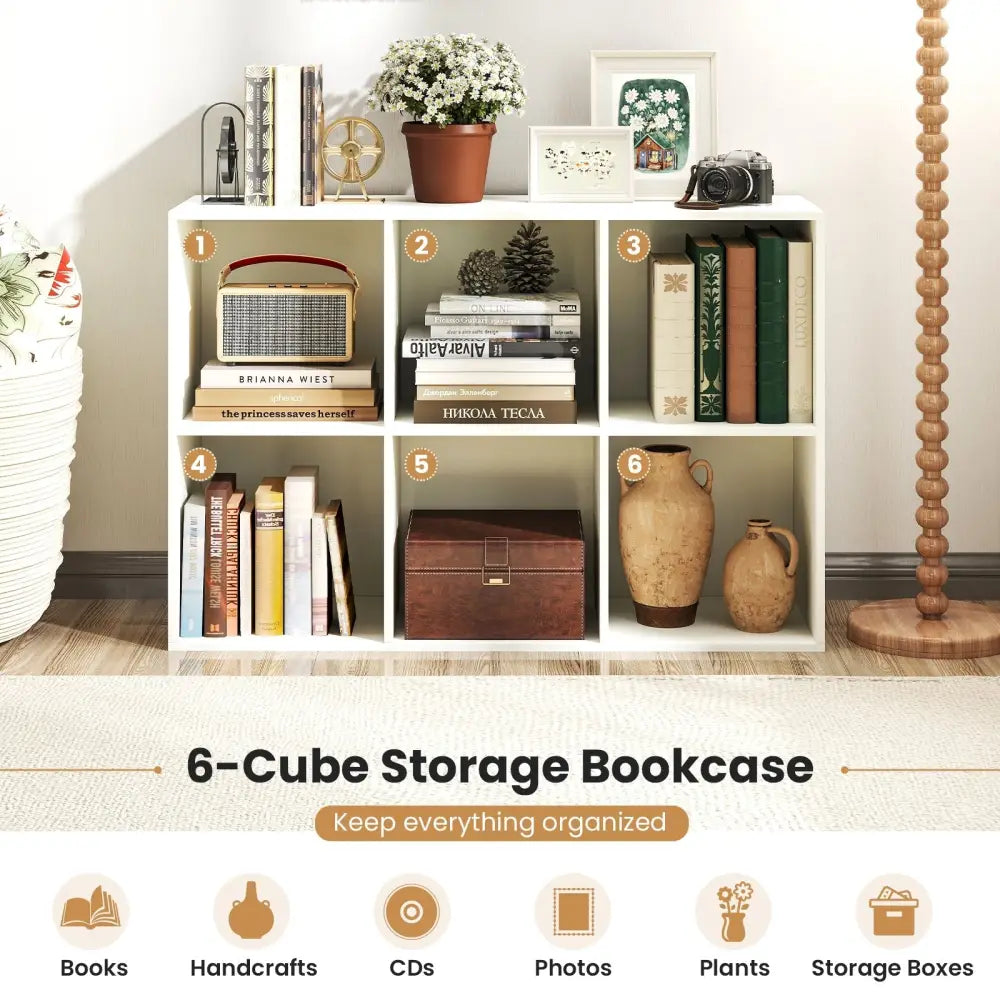 Modern 6-Cube Bookcase with Anti-tipping Kits for Bedroom Living Room-White - White - Bookcases