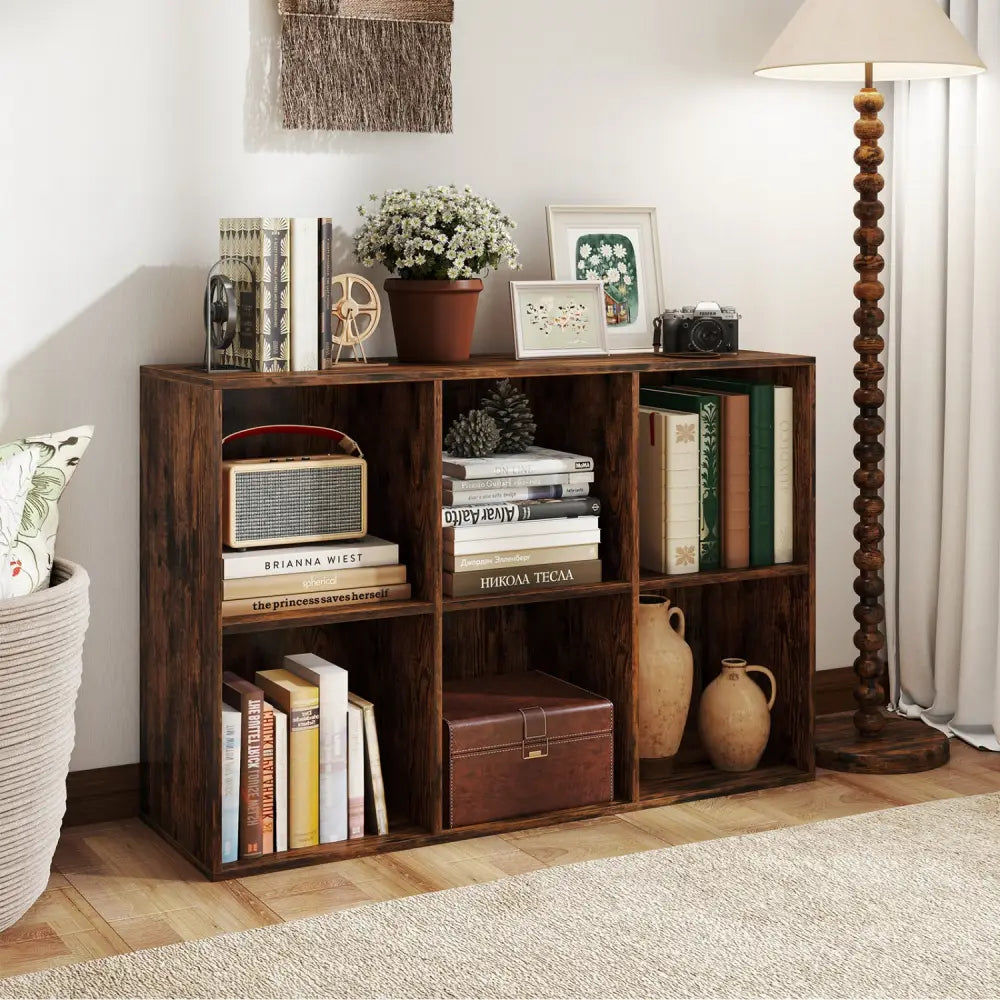 Modern 6-Cube Bookcase with Anti-tipping Kits for Bedroom Living Room-Rustic Brown - Rustic Brown - Bookcases