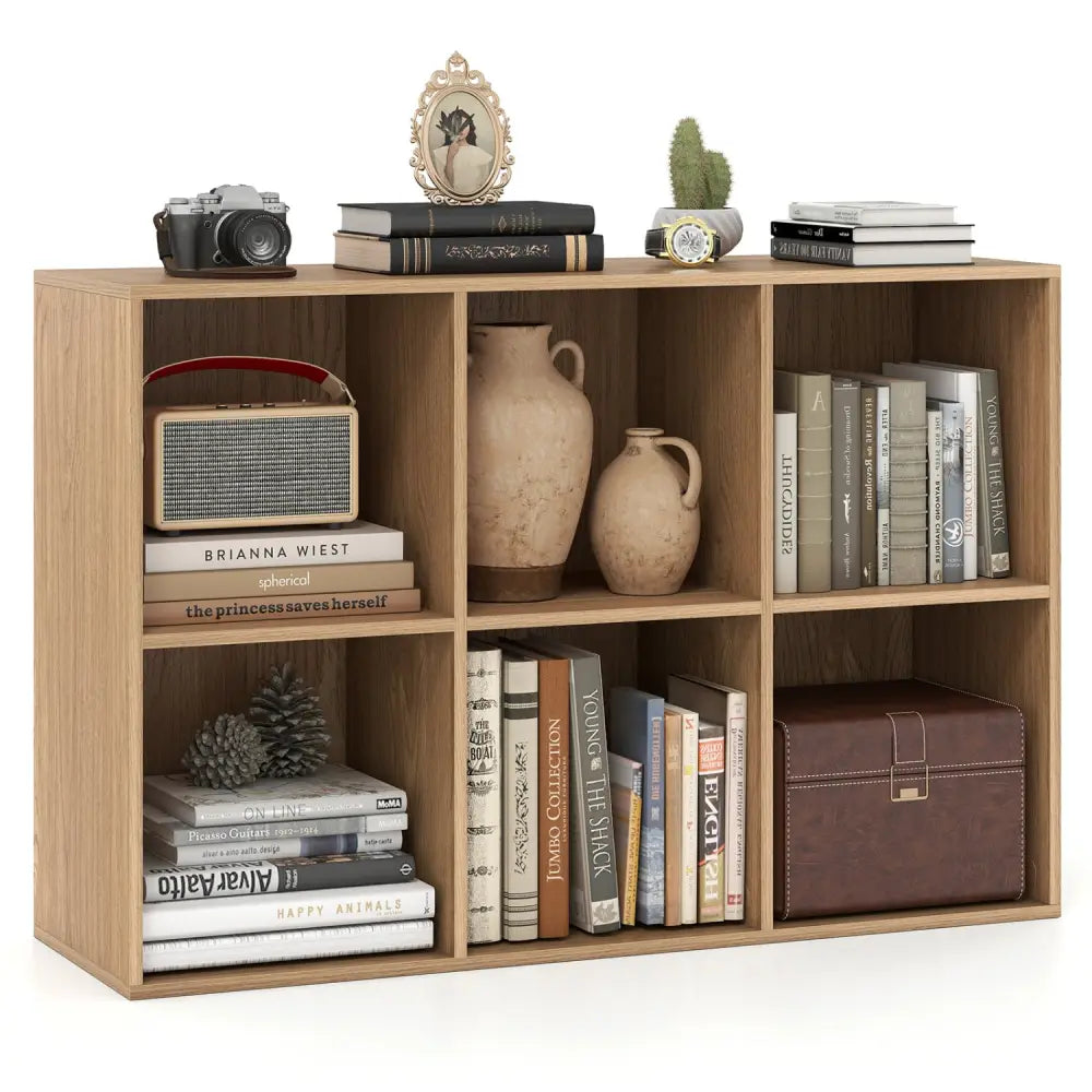 Modern 6-Cube Bookcase with Anti-tipping Kits for Bedroom Living Room-Natural - Natural - Bookcases