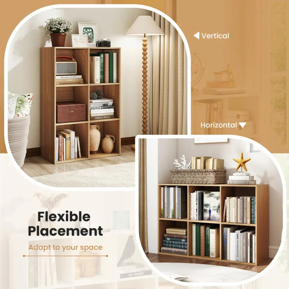 Modern 6-Cube Bookcase with Anti-tipping Kits for Bedroom Living Room-Natural - Natural - Bookcases