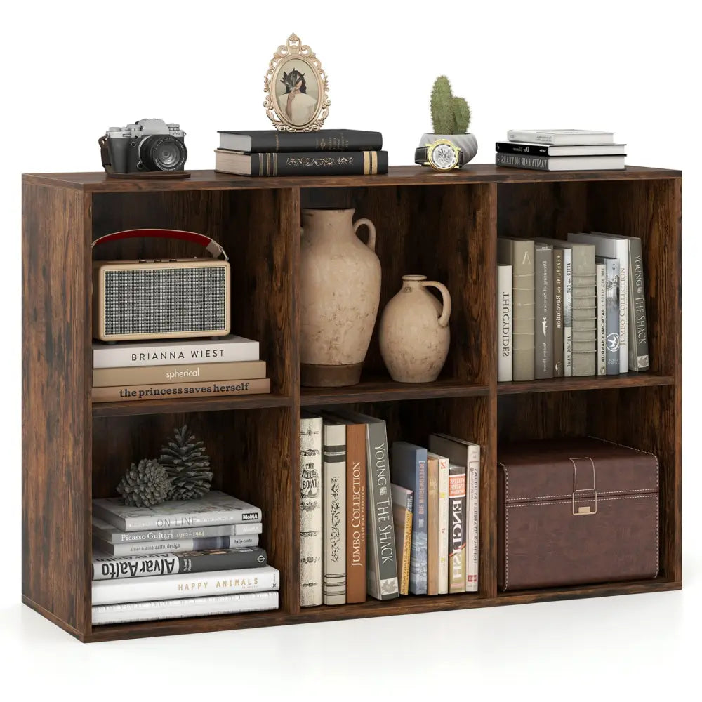 Modern 6-Cube Bookcase with Anti-tipping Kits for Bedroom Living Room-Rustic Brown - Rustic Brown - Bookcases