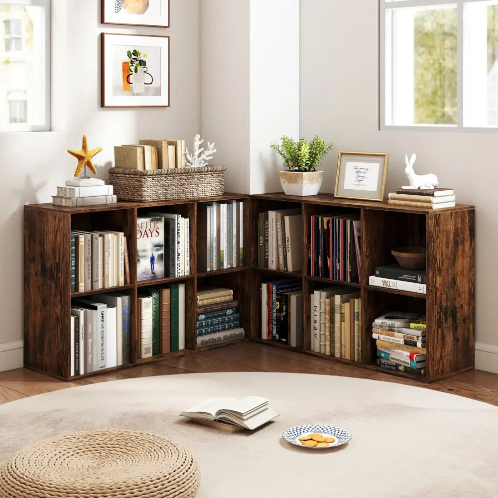 Modern 6-Cube Bookcase with Anti-tipping Kits for Bedroom Living Room-Rustic Brown - Rustic Brown - Bookcases