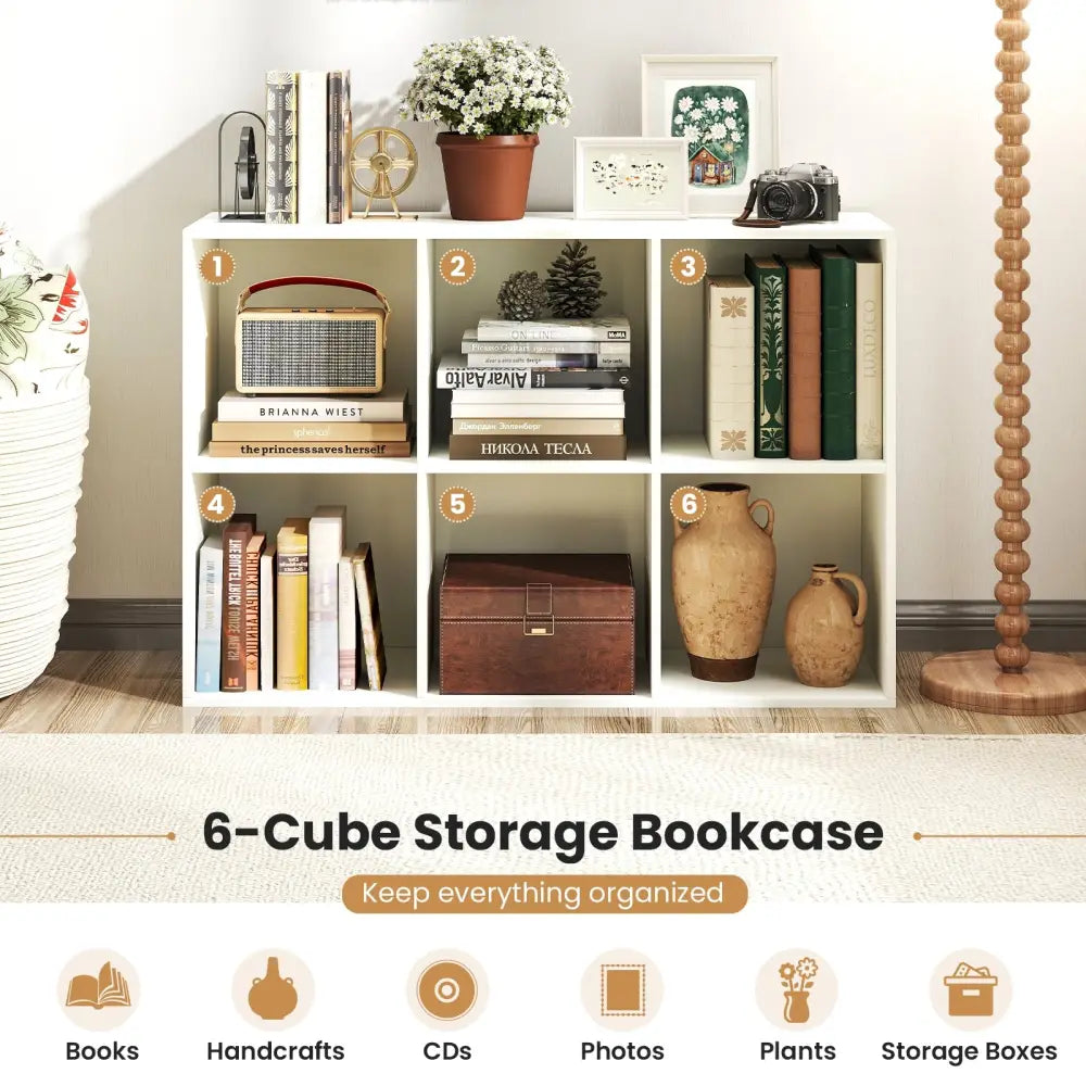 Modern 6-Cube Bookcase with Anti-tipping Kits for Bedroom Living Room-White - White - Bookcases
