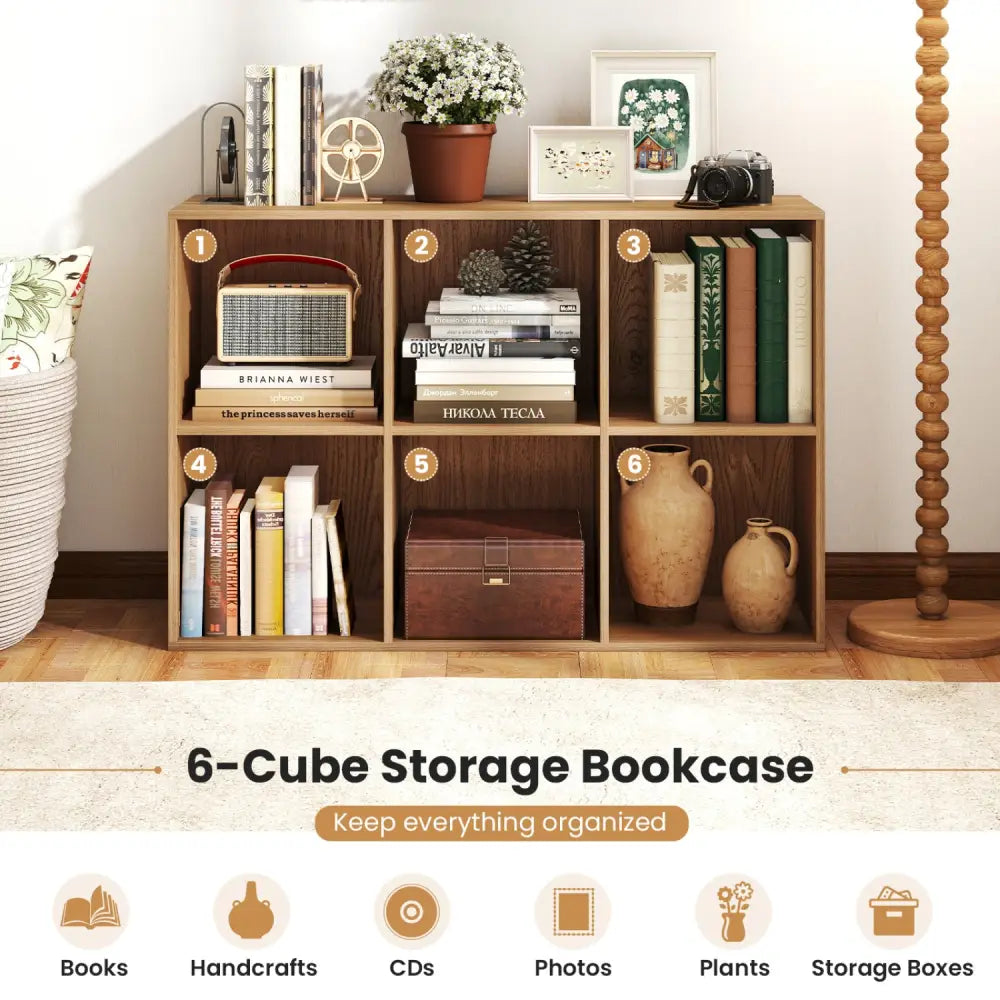 Modern 6-Cube Bookcase with Anti-tipping Kits for Bedroom Living Room-Natural - Natural - Bookcases