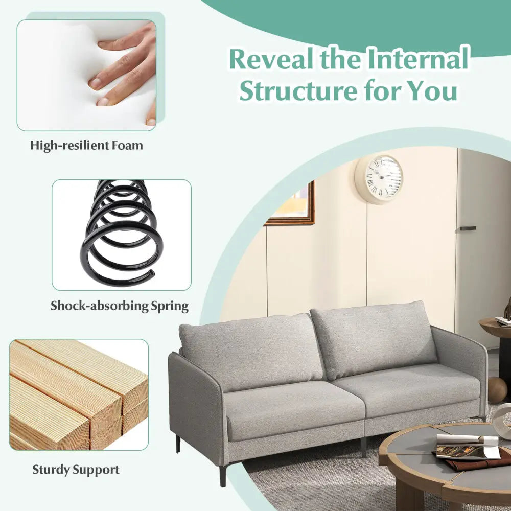 Modern 76 Inch Loveseat Sofa Couch for Apartment Dorm with Metal Legs-Gray - Gray - Sofas & Loveseats