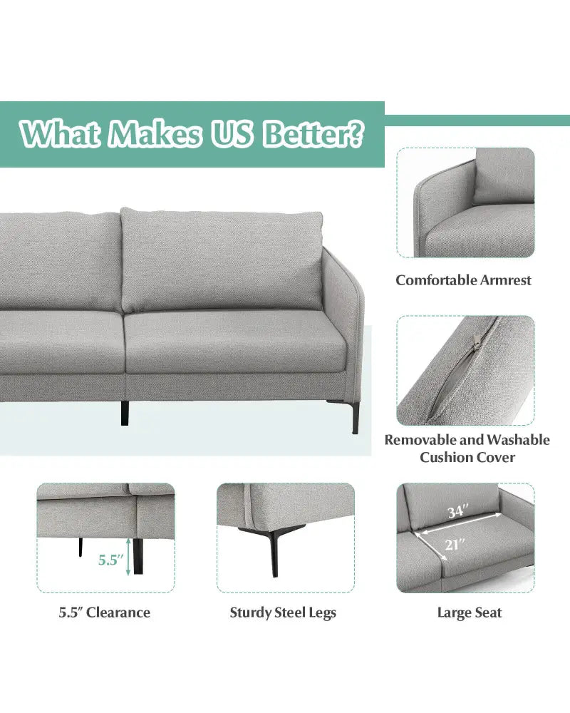 Modern 76 Inch Loveseat Sofa Couch for Apartment Dorm with Metal Legs-Gray - Gray - Sofas & Loveseats