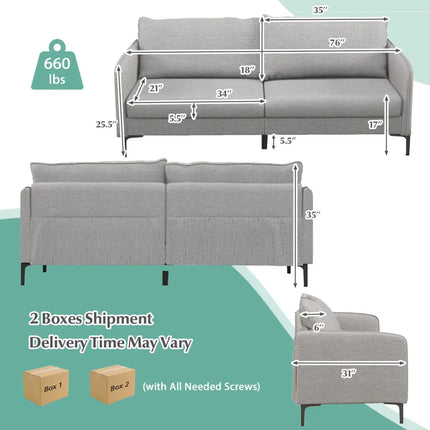 Modern 76 Inch Loveseat Sofa Couch for Apartment Dorm with Metal Legs-Gray - Gray - Sofas & Loveseats
