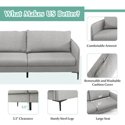 Modern 76 Inch Loveseat Sofa Couch for Apartment Dorm with Metal Legs-Gray - Gray - Sofas & Loveseats