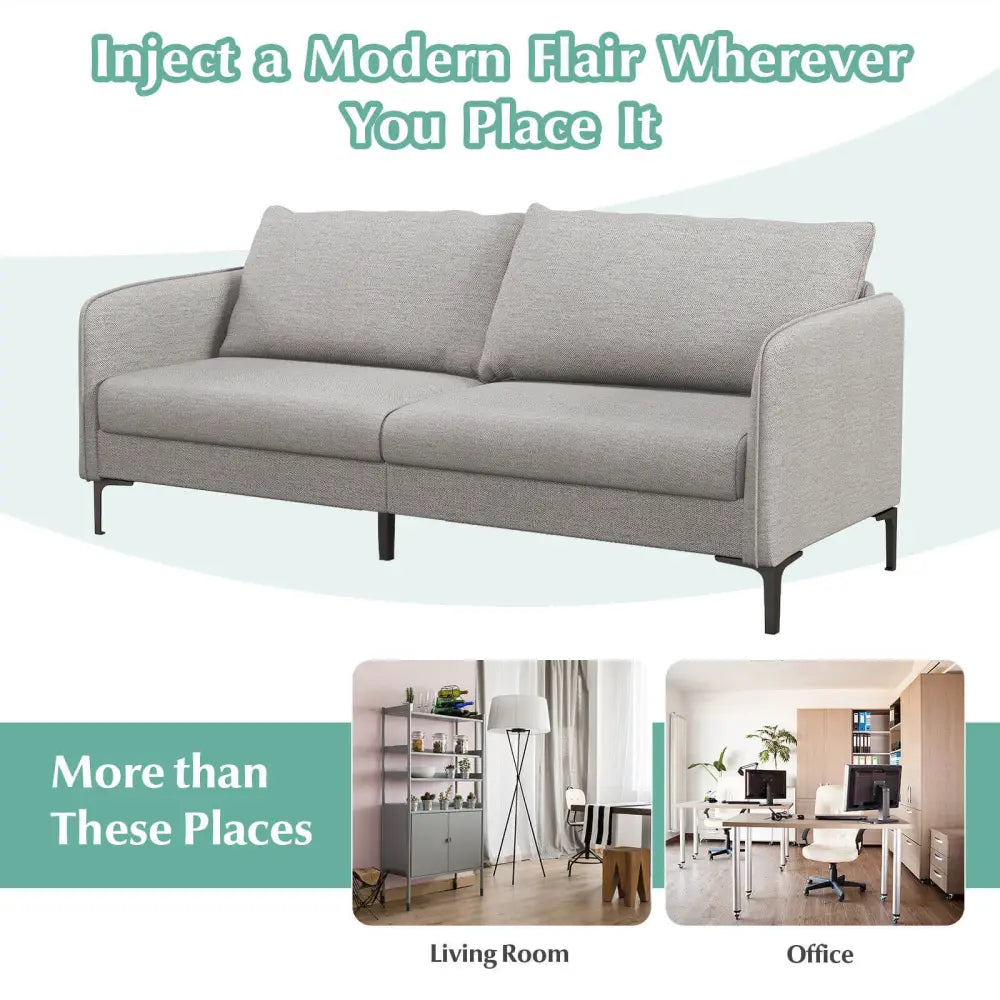 Modern 76 Inch Loveseat Sofa Couch for Apartment Dorm with Metal Legs-Gray - Gray - Sofas & Loveseats