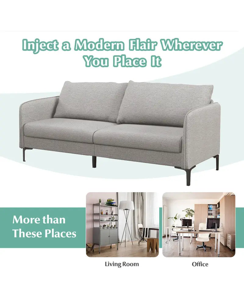 Modern 76 Inch Loveseat Sofa Couch for Apartment Dorm with Metal Legs-Gray - Gray - Sofas & Loveseats
