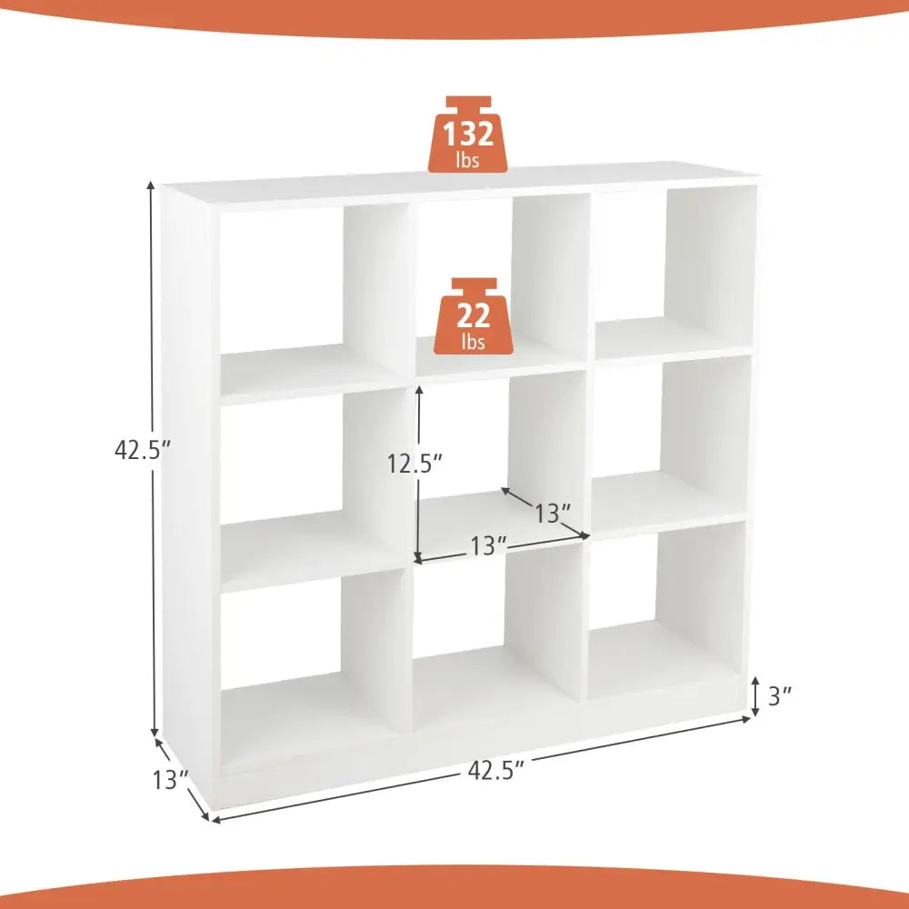 Modern 9-Cube Bookcase with 2 Anti-Tipping Kits for Books Toys Ornaments-White - White - Bookcases
