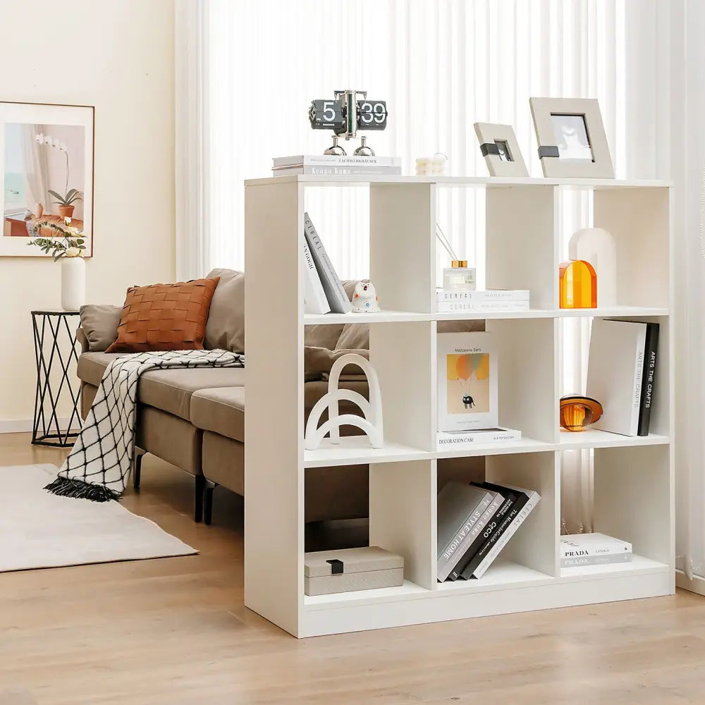 Modern 9-Cube Bookcase with 2 Anti-Tipping Kits for Books Toys Ornaments-White - White - Bookcases
