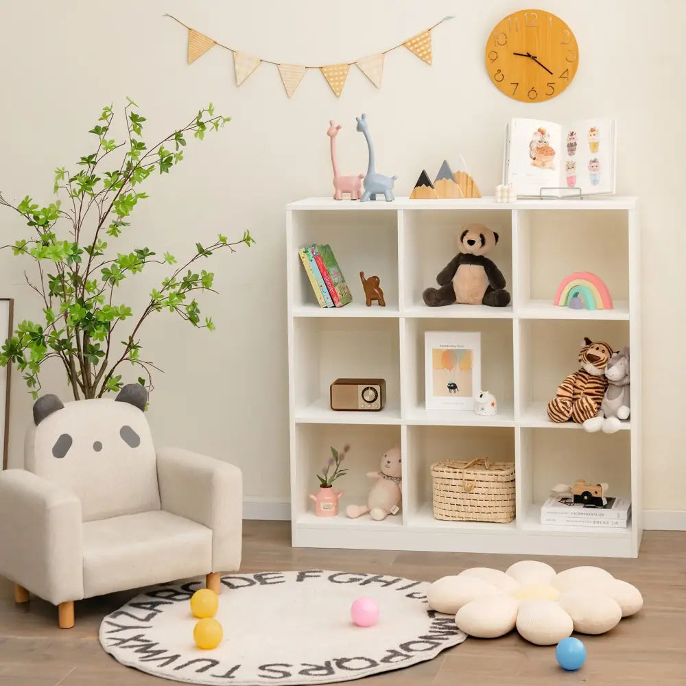 Modern 9-Cube Bookcase with 2 Anti-Tipping Kits for Books Toys Ornaments-White - White - Bookcases