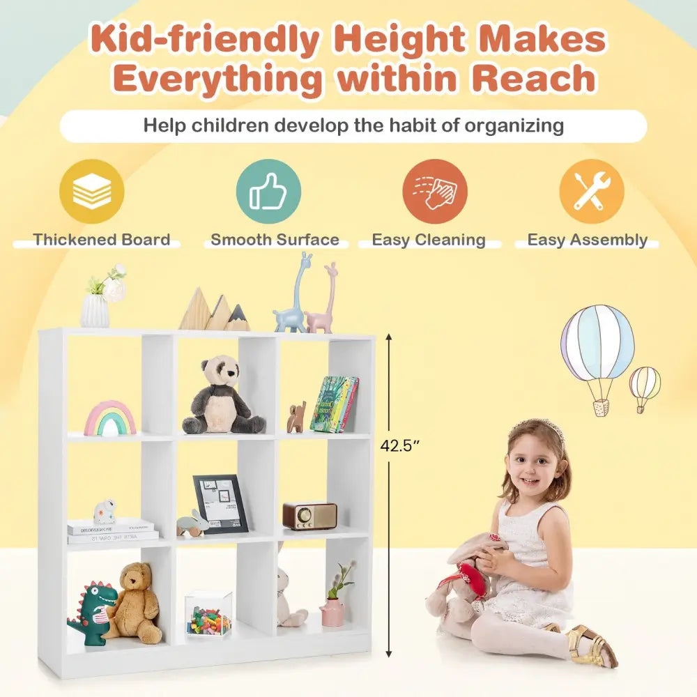 Modern 9-Cube Bookcase with 2 Anti-Tipping Kits for Books Toys Ornaments-White - White - Bookcases