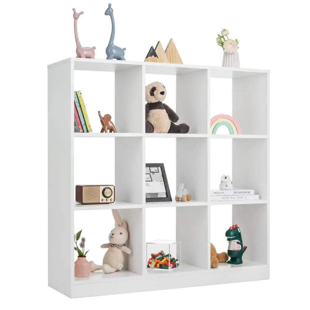 Modern 9-Cube Bookcase with 2 Anti-Tipping Kits for Books Toys Ornaments-White - White - Bookcases