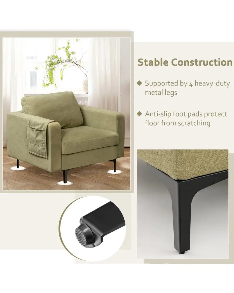 Modern Accent Armchair with Side Storage Pocket-Green - Green - Accent Chairs