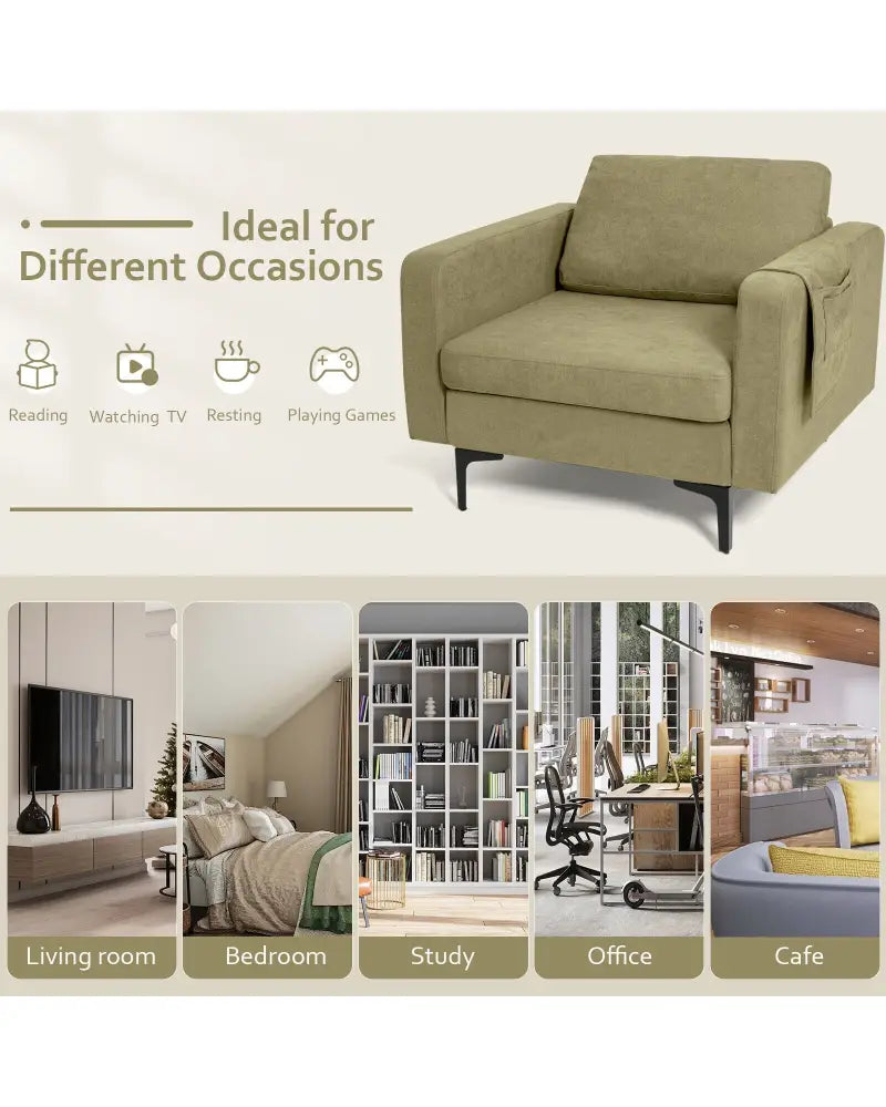 Modern Accent Armchair with Side Storage Pocket-Green - Green - Accent Chairs
