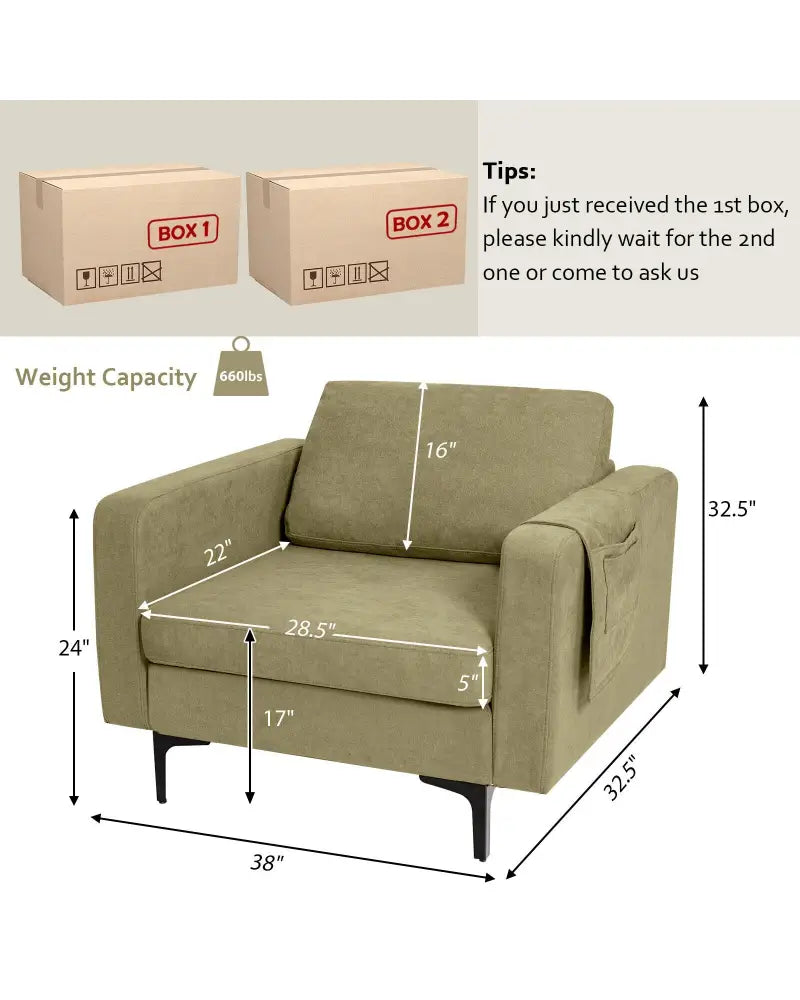 Modern Accent Armchair with Side Storage Pocket-Green - Green - Accent Chairs