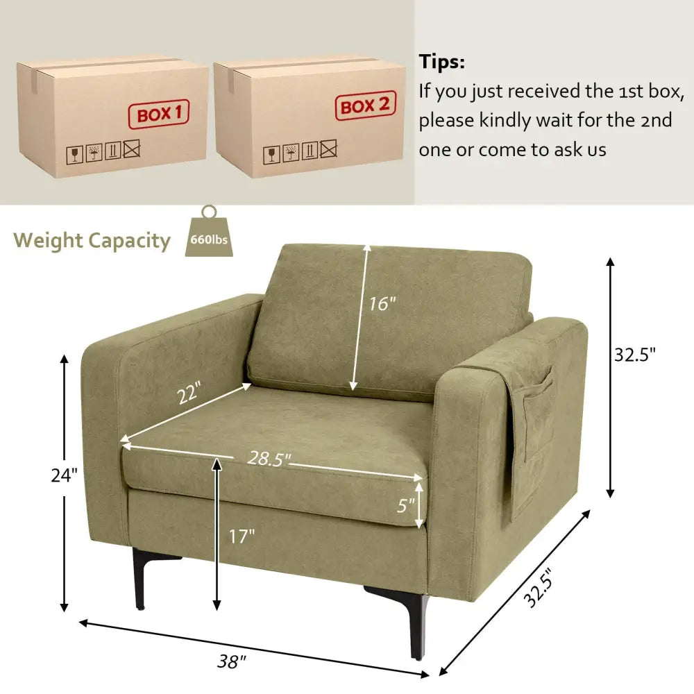 Modern Accent Armchair with Side Storage Pocket-Green - Green - Accent Chairs