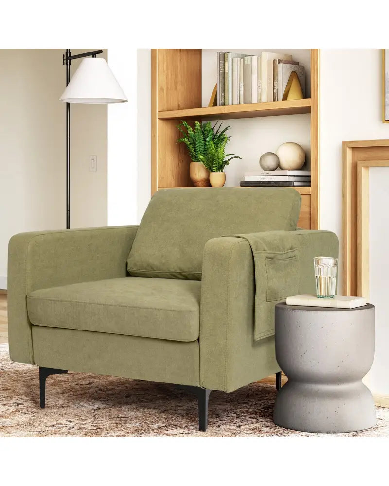Modern Accent Armchair with Side Storage Pocket-Green - Green - Accent Chairs