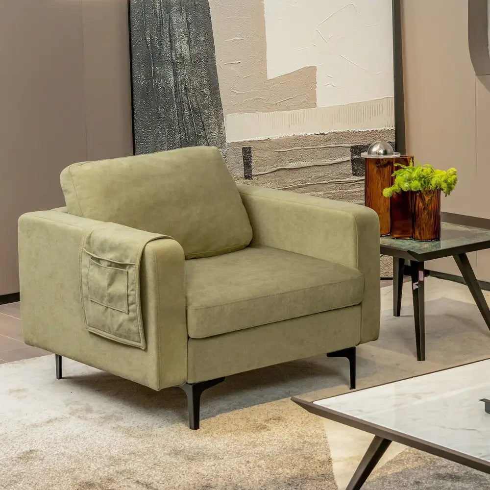 Modern Accent Armchair with Side Storage Pocket-Green - Green - Accent Chairs