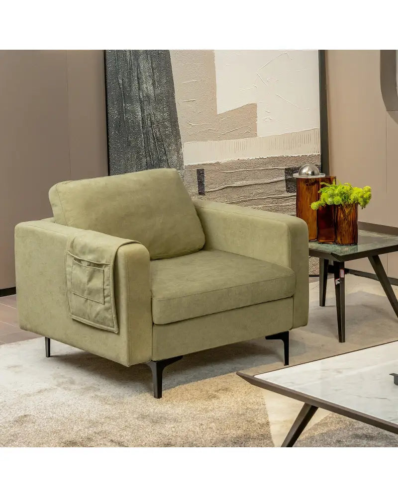 Modern Accent Armchair with Side Storage Pocket-Green - Green - Accent Chairs
