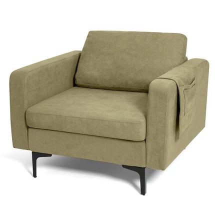Modern Accent Armchair with Side Storage Pocket-Green - Green - Living Room