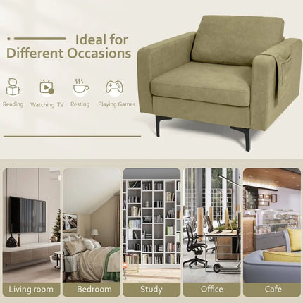 Modern Accent Armchair with Side Storage Pocket-Green - Green - Living Room