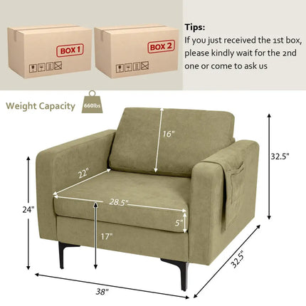 Modern Accent Armchair with Side Storage Pocket-Green - Green - Living Room