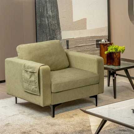 Modern Accent Armchair with Side Storage Pocket-Green - Green - Living Room