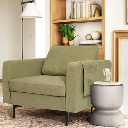 Modern Accent Armchair with Side Storage Pocket-Green - Green - Living Room