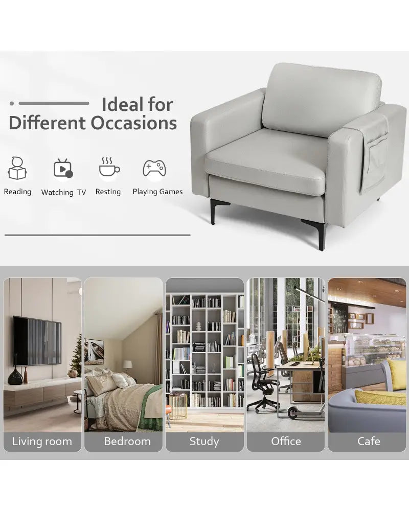 Modern Accent Armchair with Side Storage Pocket-Light Gray - Light Gray - Accent Chairs