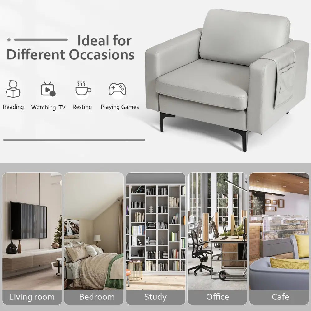 Modern Accent Armchair with Side Storage Pocket-Light Gray - Light Gray - Accent Chairs