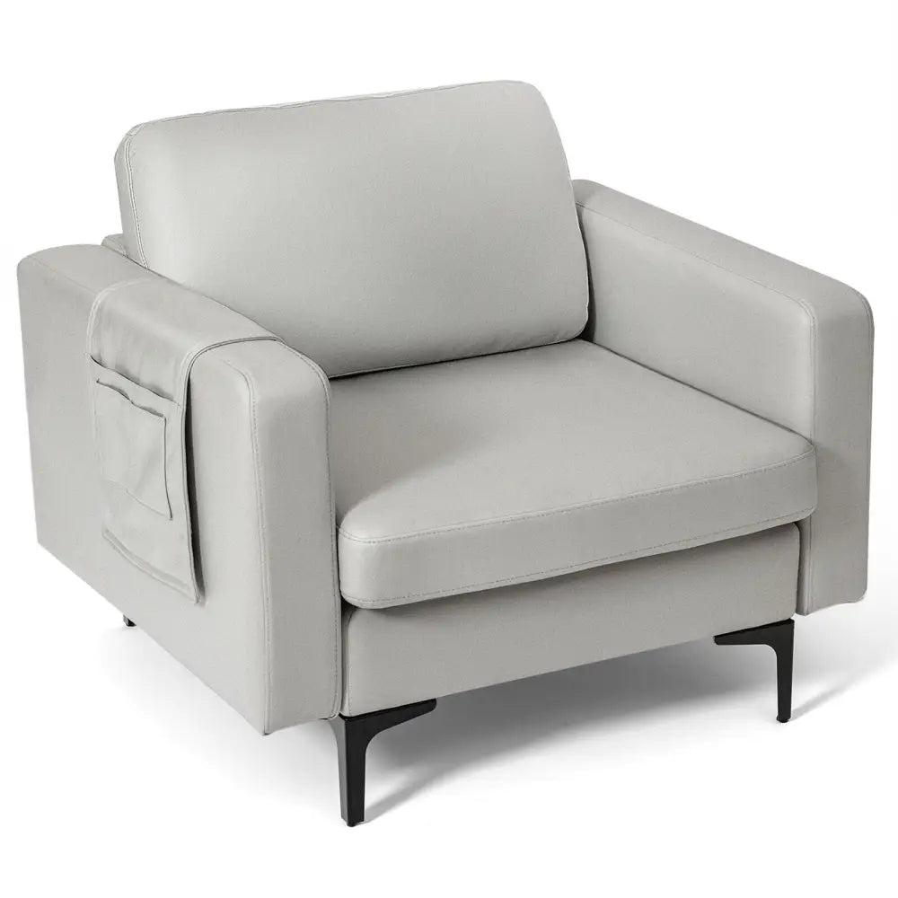 Modern Accent Armchair with Side Storage Pocket-Light Gray - Light Gray - Accent Chairs