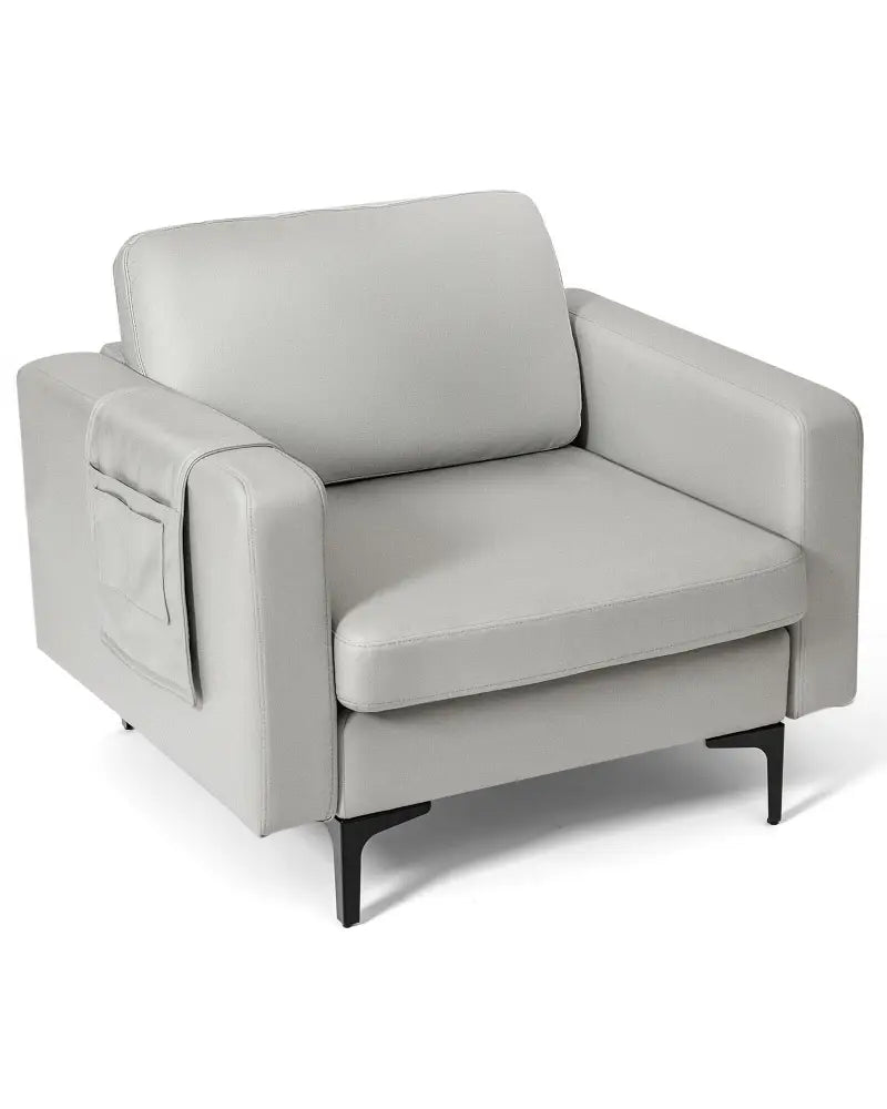 Modern Accent Armchair with Side Storage Pocket-Light Gray - Light Gray - Accent Chairs