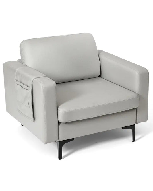 Modern Accent Armchair with Side Storage Pocket-Light Gray - Light Gray - Accent Chairs