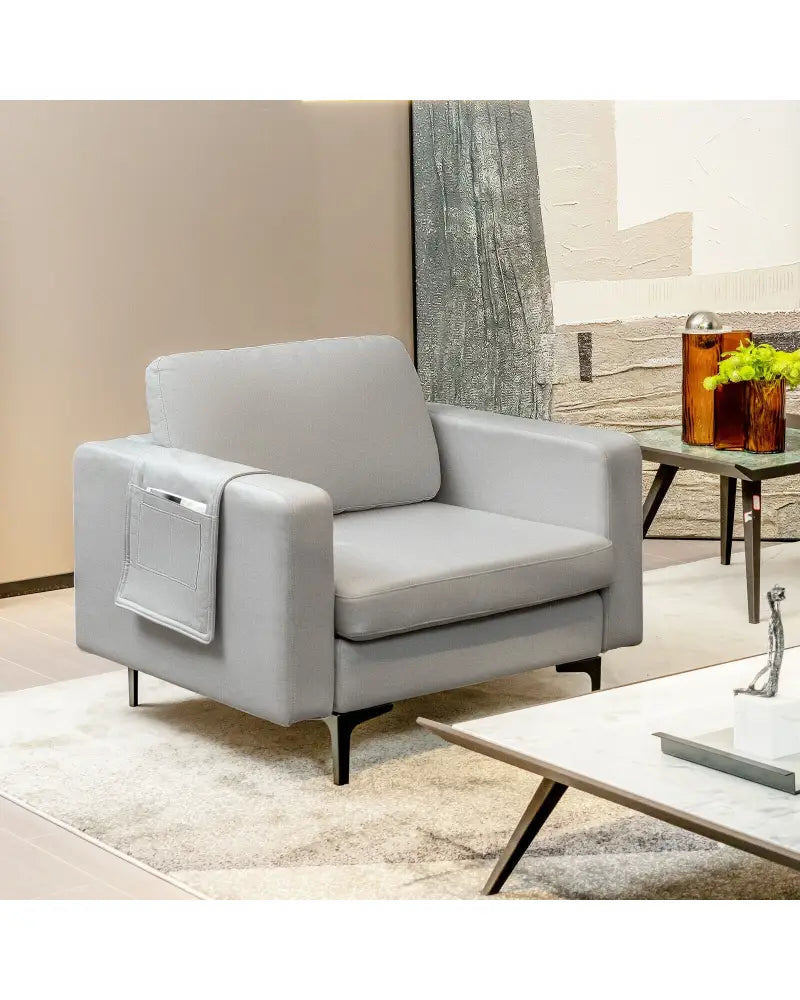 Modern Accent Armchair with Side Storage Pocket-Light Gray - Light Gray - Accent Chairs