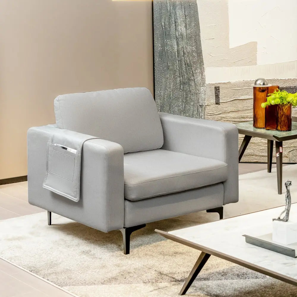 Modern Accent Armchair with Side Storage Pocket-Light Gray - Light Gray - Accent Chairs