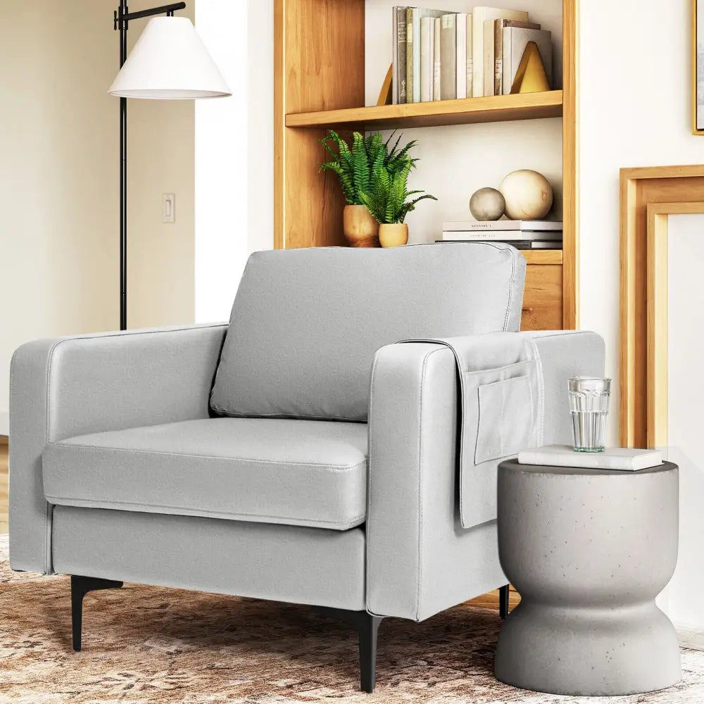 Modern Accent Armchair with Side Storage Pocket-Light Gray - Light Gray - Accent Chairs