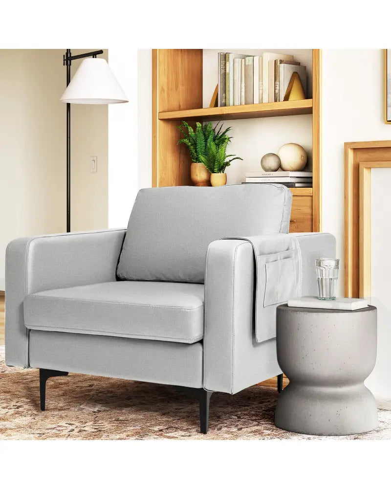 Modern Accent Armchair with Side Storage Pocket-Light Gray - Light Gray - Accent Chairs