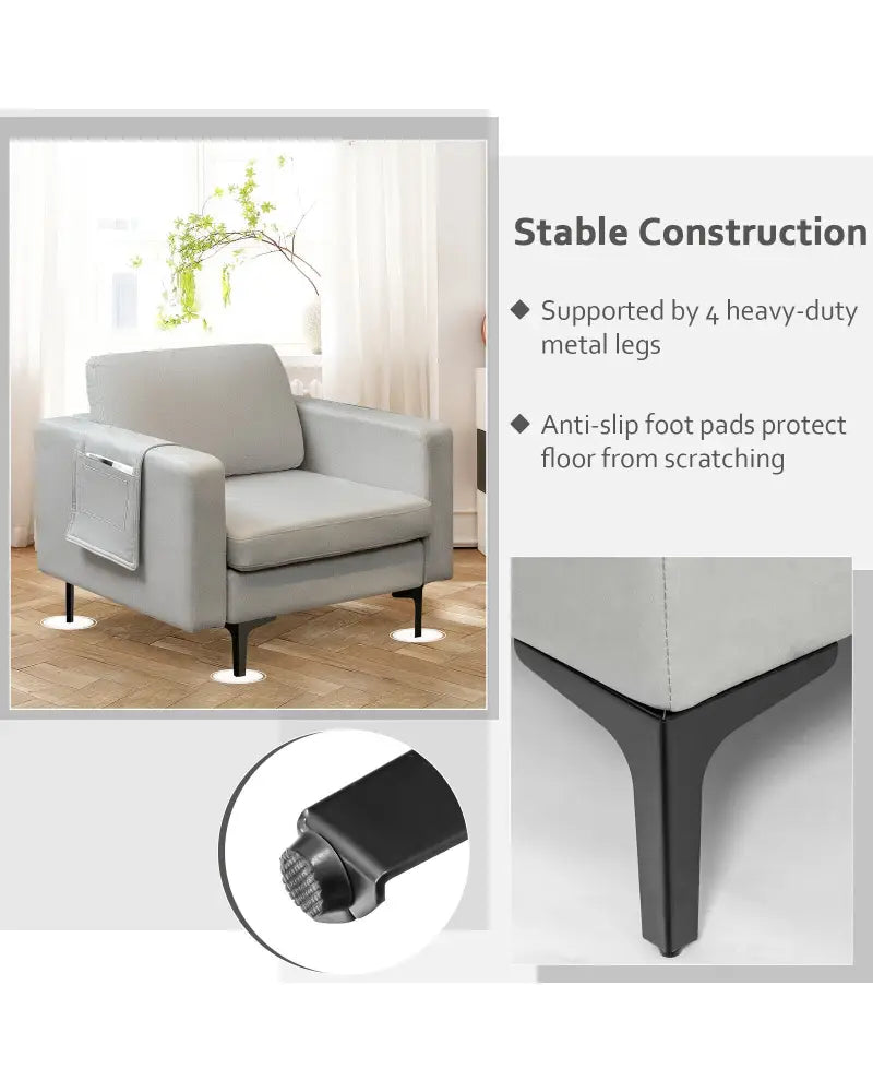 Modern Accent Armchair with Side Storage Pocket-Light Gray - Light Gray - Accent Chairs