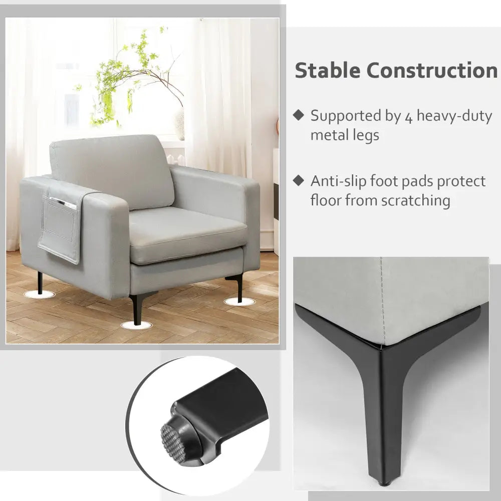 Modern Accent Armchair with Side Storage Pocket-Light Gray - Light Gray - Accent Chairs