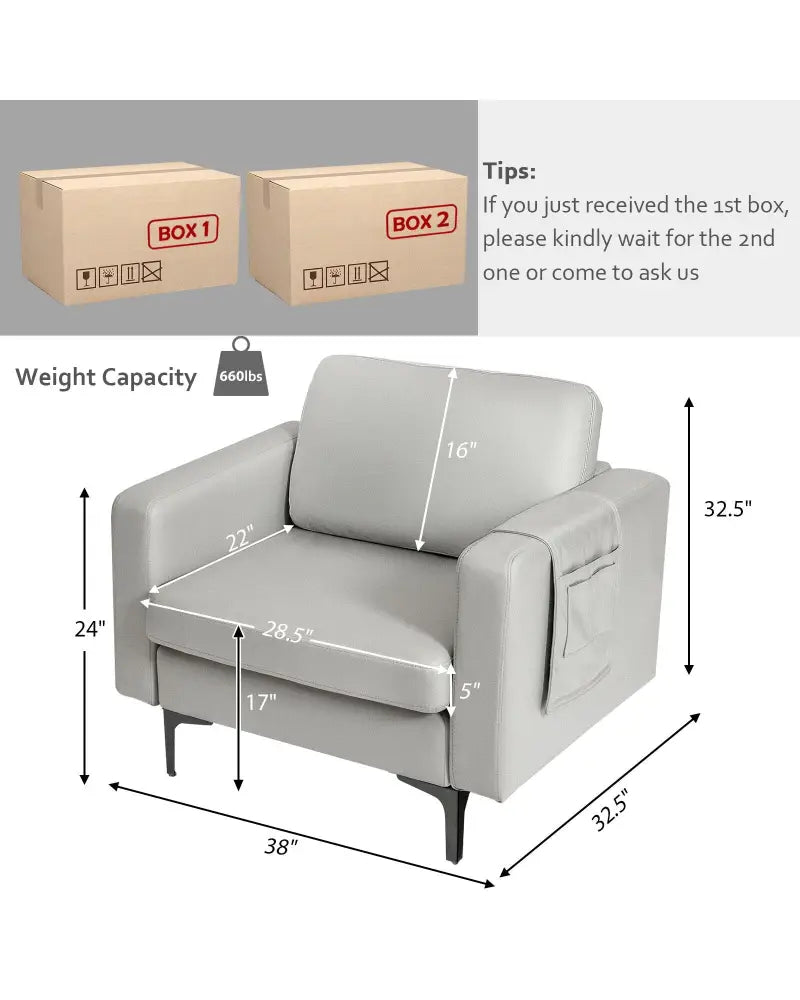 Modern Accent Armchair with Side Storage Pocket-Light Gray - Light Gray - Accent Chairs
