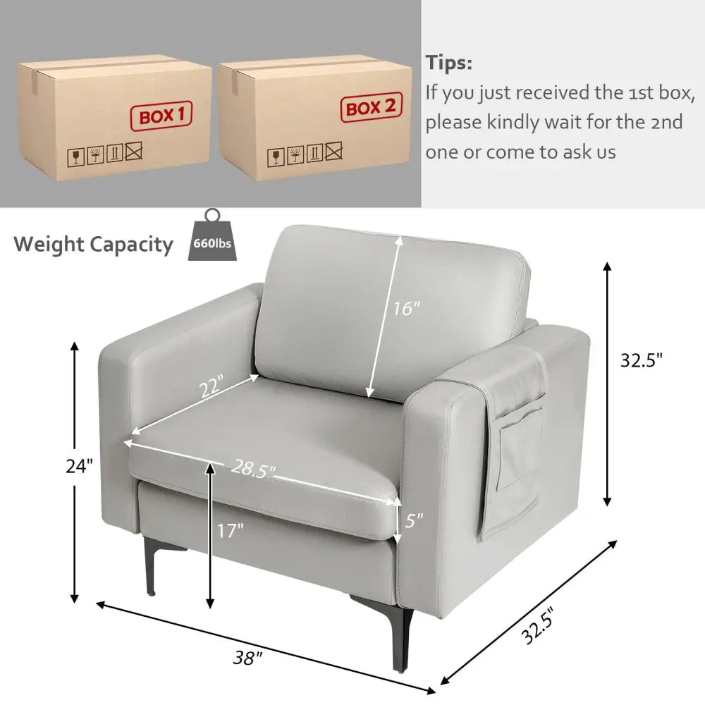 Modern Accent Armchair with Side Storage Pocket-Light Gray - Light Gray - Accent Chairs