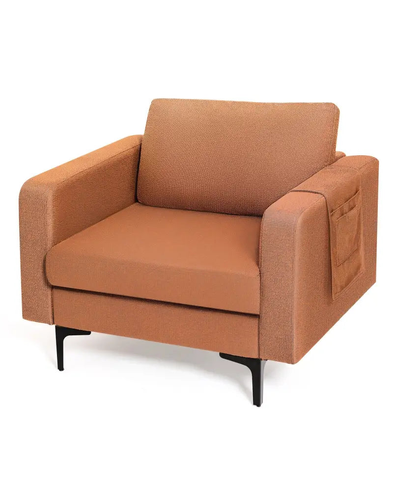 Modern Accent Armchair with Side Storage Pocket-Orange - Orange - Accent Chairs
