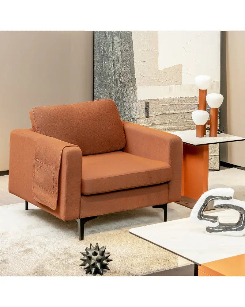 Modern Accent Armchair with Side Storage Pocket-Orange - Orange - Accent Chairs