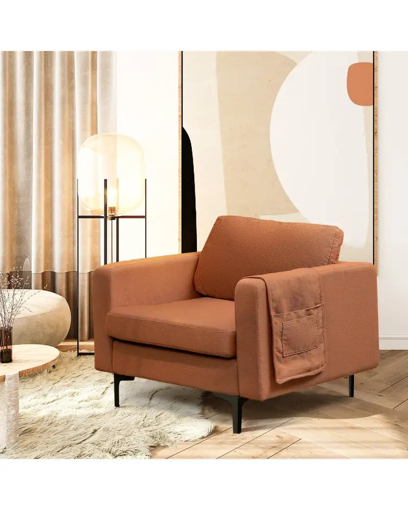 Modern Accent Armchair with Side Storage Pocket-Orange - Orange - Accent Chairs